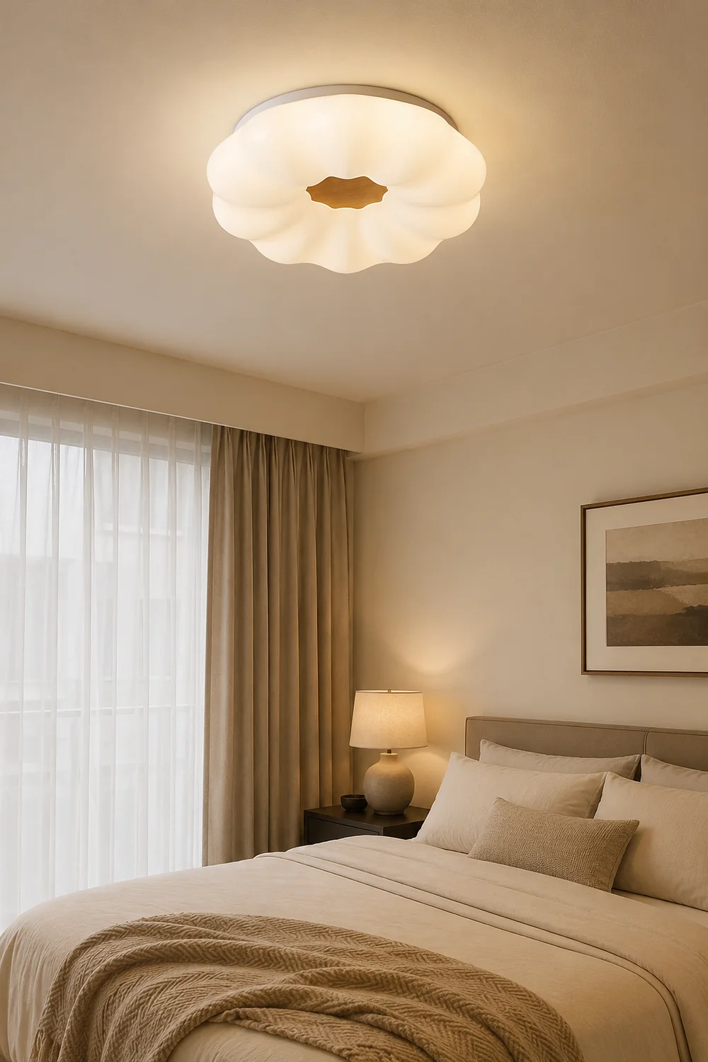 Ozawa Flush Mount Ceiling Light Dimmable, Wooden - Lumpaz