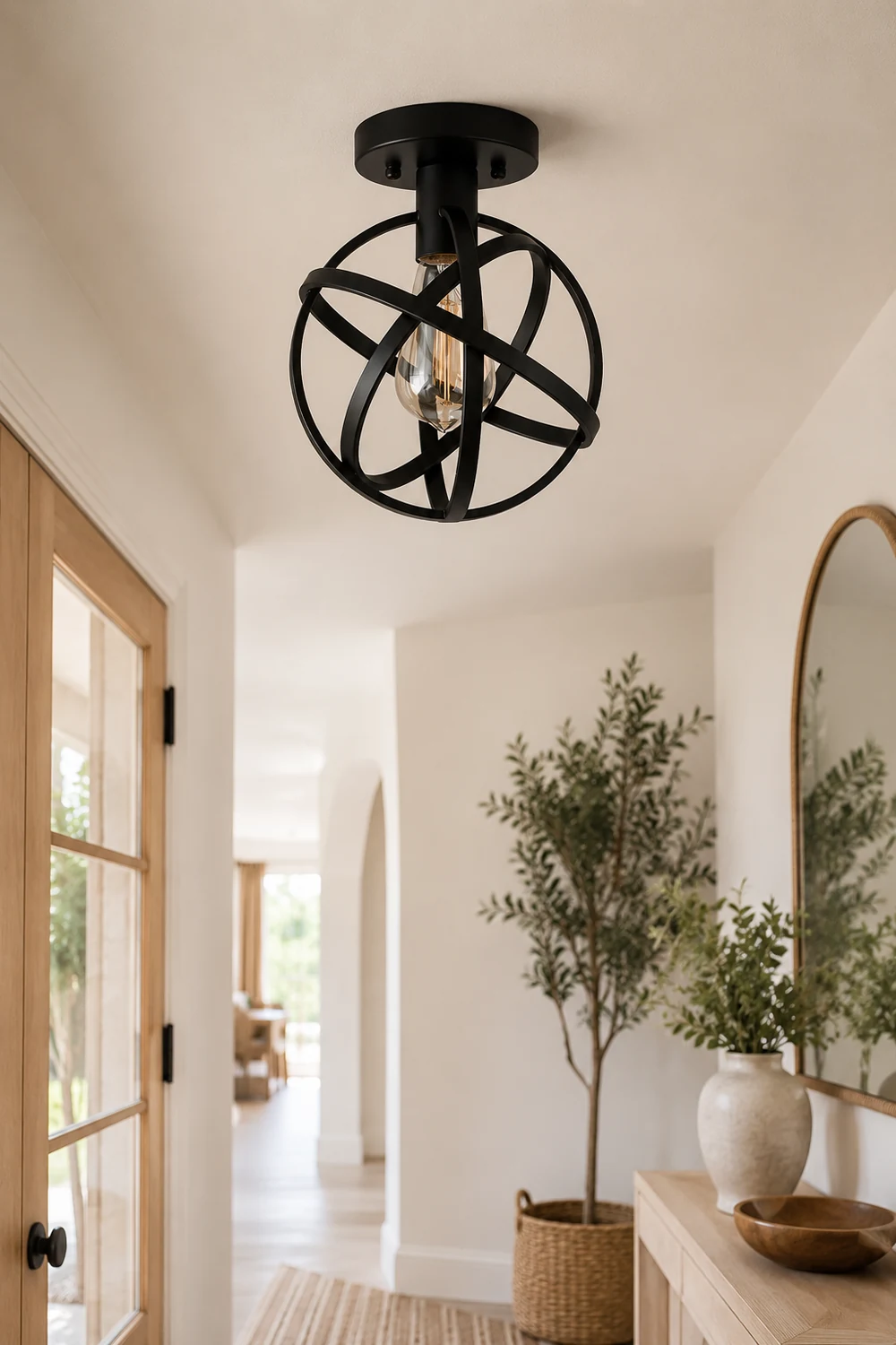 Herbert Retro Globe Lantern Metal Flush Mount Ceiling Light, Balck - Lumpaz