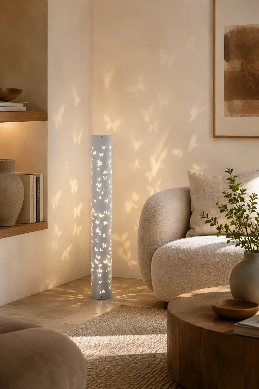 Kady Modern Cylinder Butterfly Metal Floor Lamp, Black/White - Lumpaz