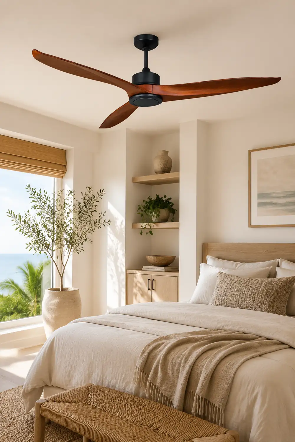 Haydn 3-Blade Black DC Ceiling Fan, Metal & Wood, Summer, 52'' - Lumpaz