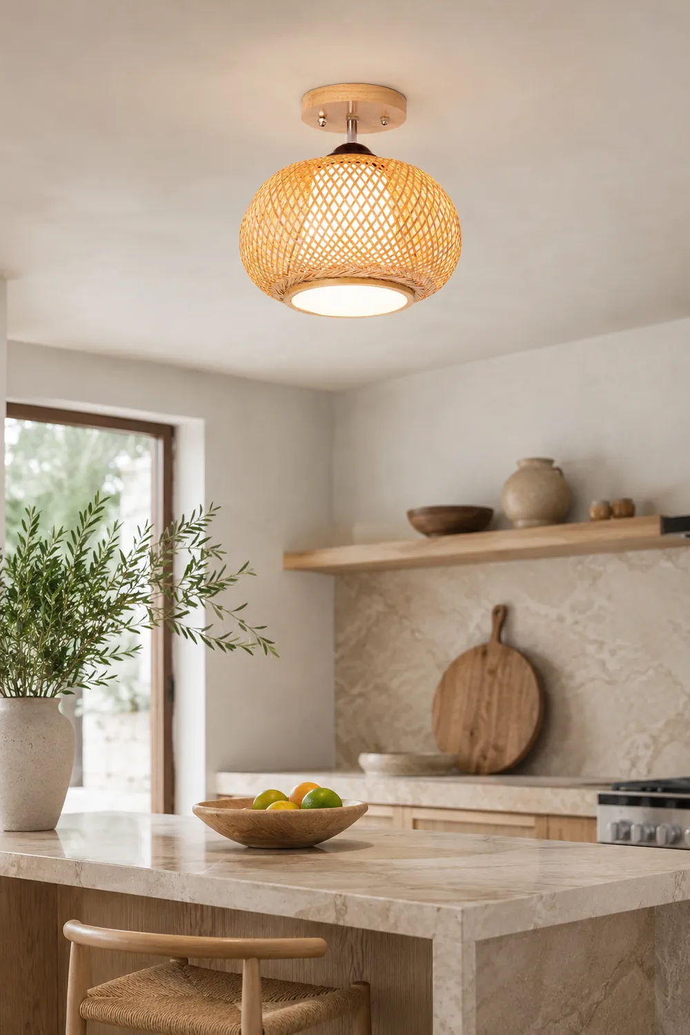 Muto Boho Flush Mount Rattan Ceiling Light, Living Room - Lumpaz