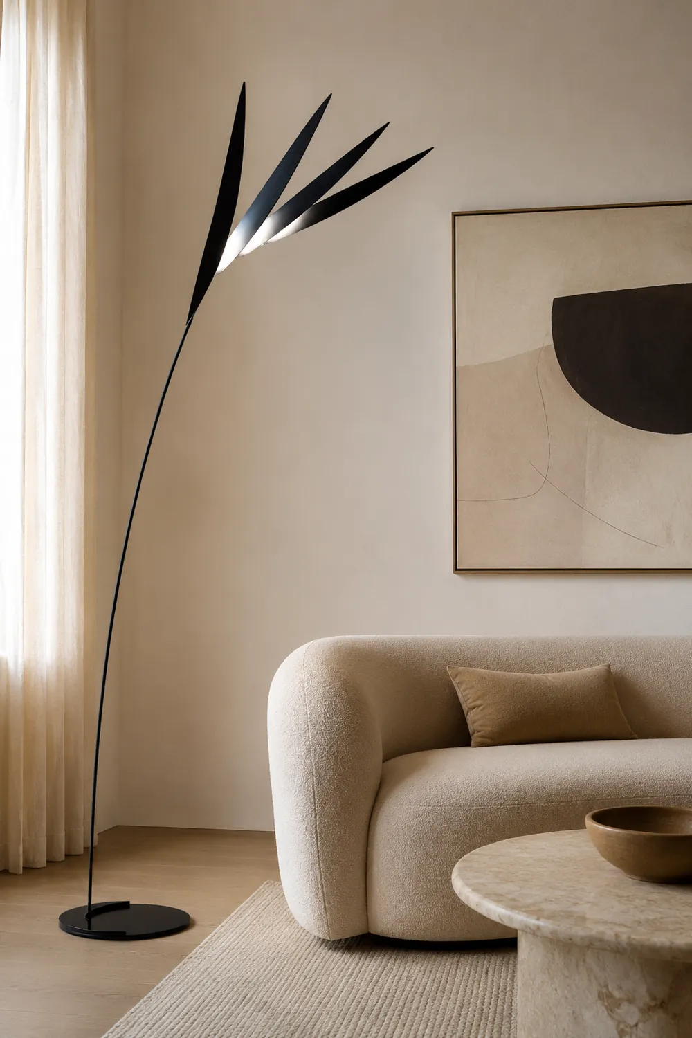 Salgado Leaf Metal/Acrylic Long Arm Floor Lamp, Living Room - Lumpaz