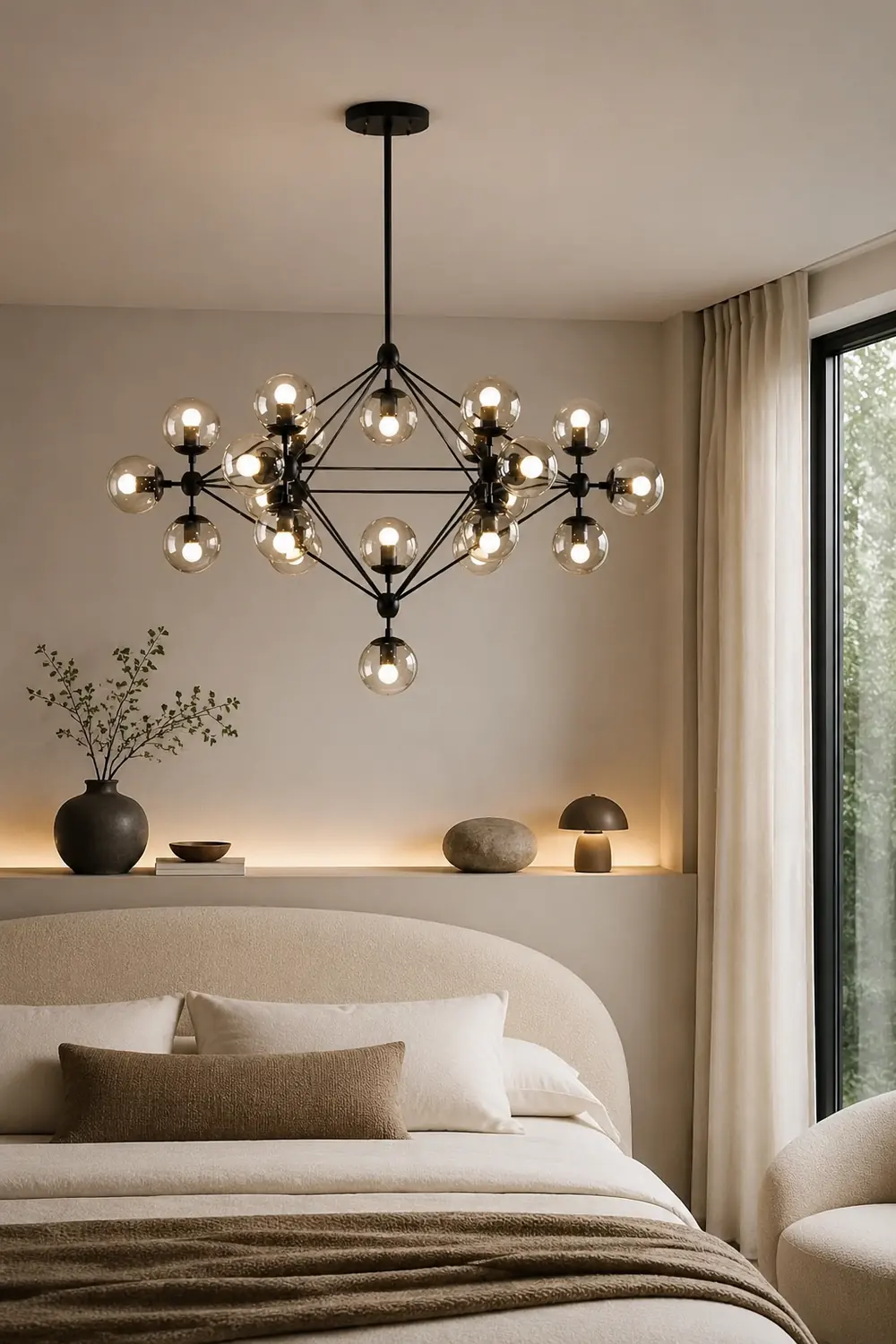 Valentina Pendant Light Bubble Modern, Glass/Metal, Black, Bedroom - Lumpaz