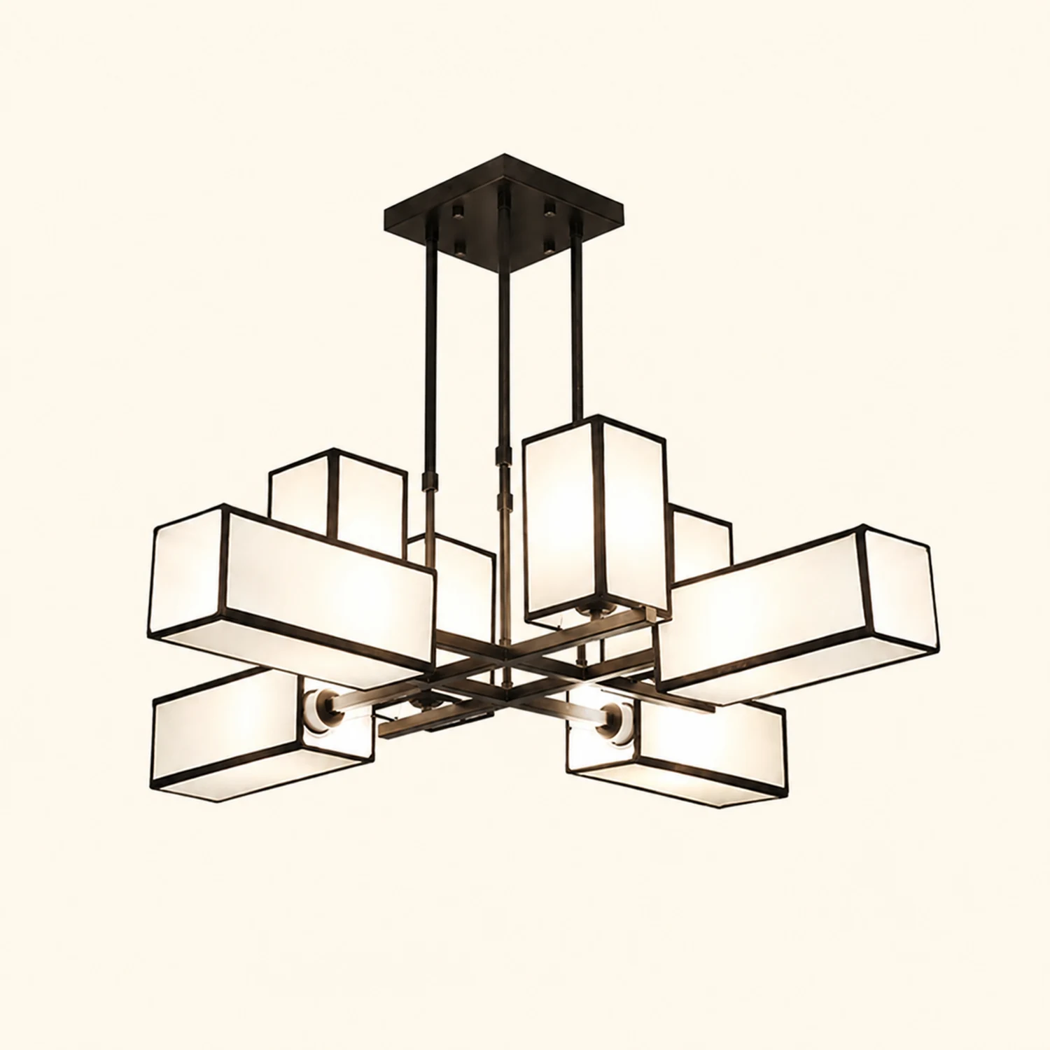 Lacey Pendant Light Square Retro, Metal/Fabric, Black/Gold, Living Room - Lumpaz