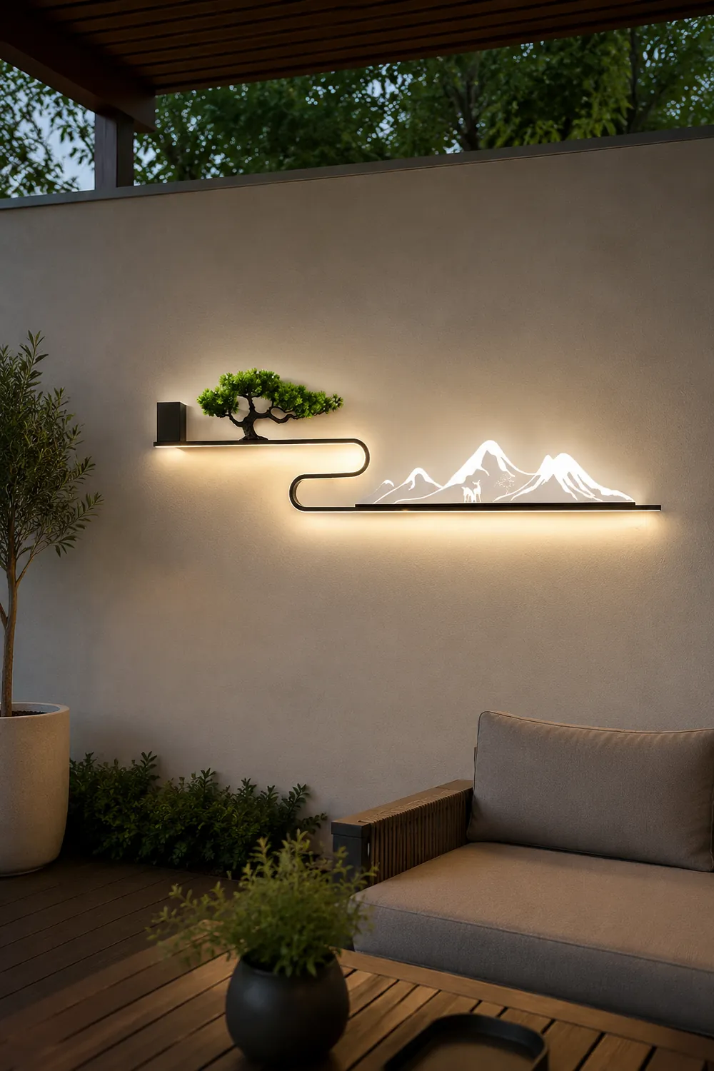 Mountain Scenery Waterproof LED Modern Outdoor Wall Lights with External Battery - Lumpaz