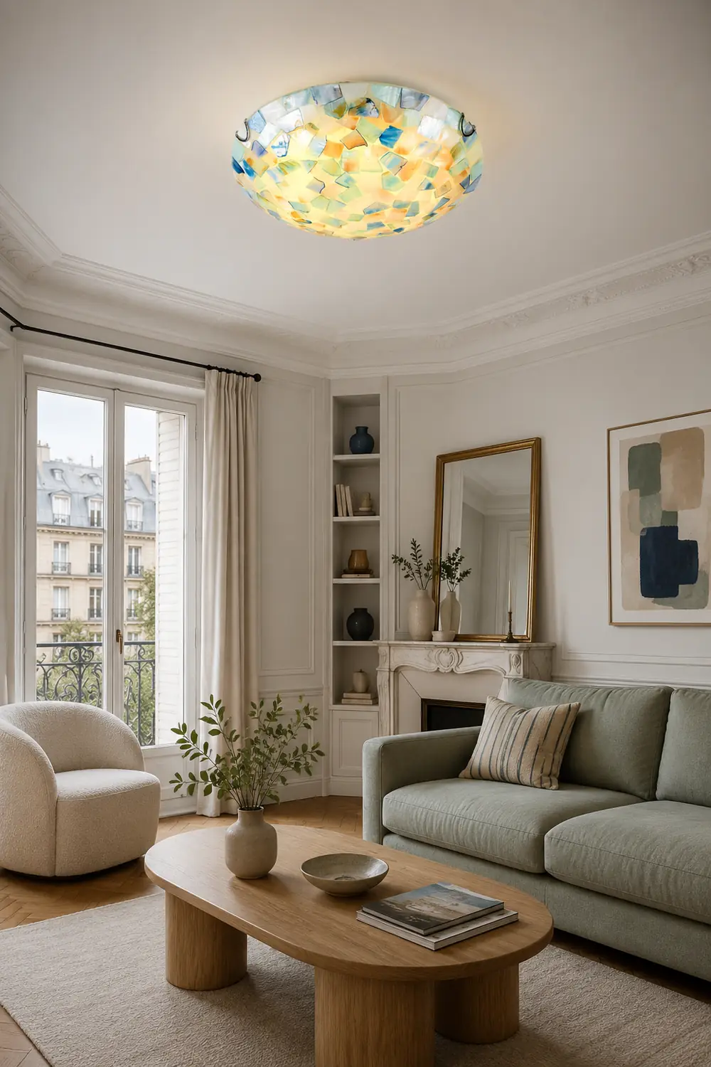 Morandi Modern Semi-Globe Metal/Shell LED Flush Mount Ceiling Light White/Blue/Orange - Lumpaz