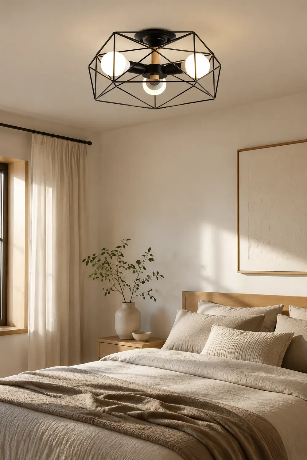 Cooley Modern Geometric Lantern Metal Flush Mount Ceiling Light, Black/White/Gold - Lumpaz