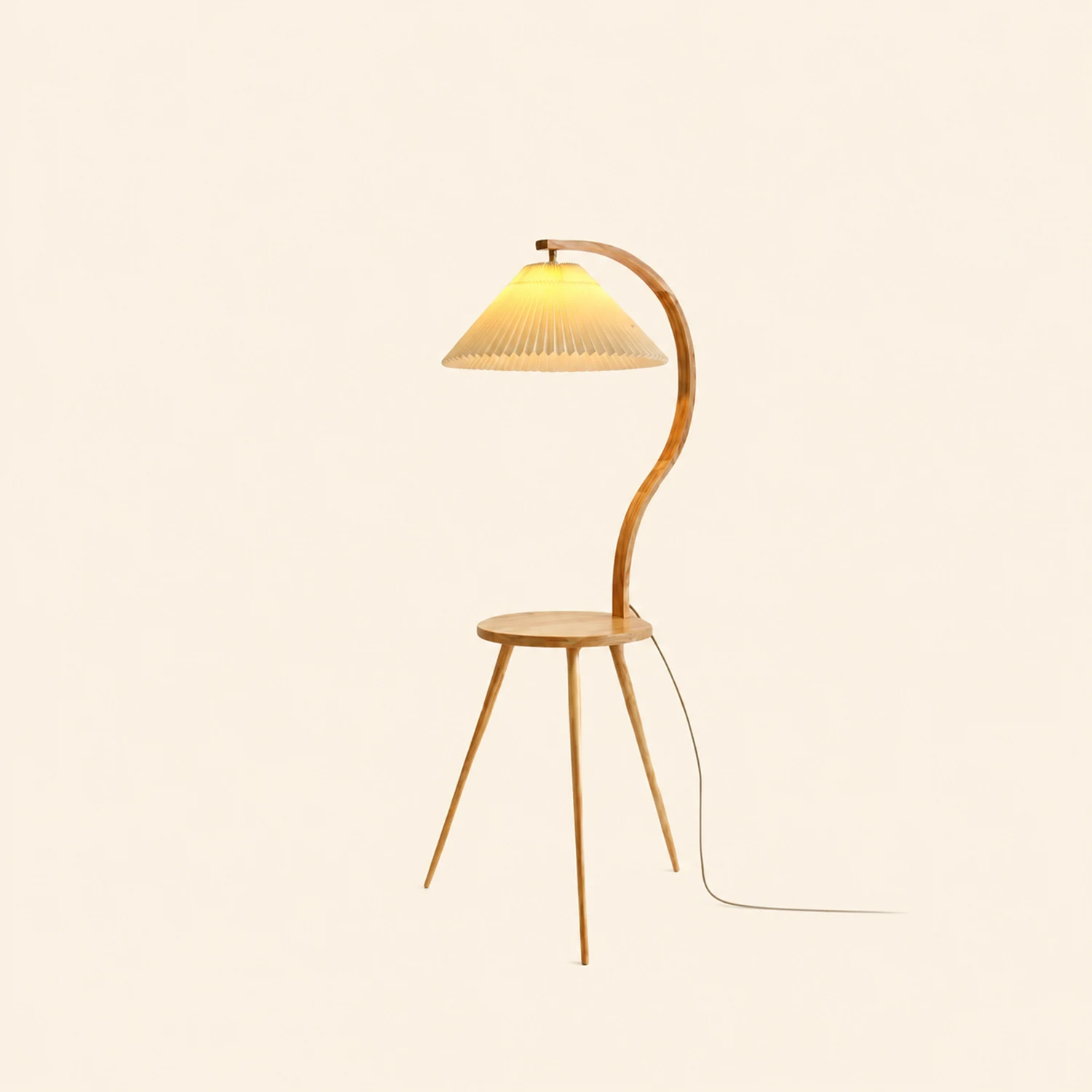 Ozawa Modern Pleated Wood Fabric Bedside Table Floor Lamp - Lumpaz