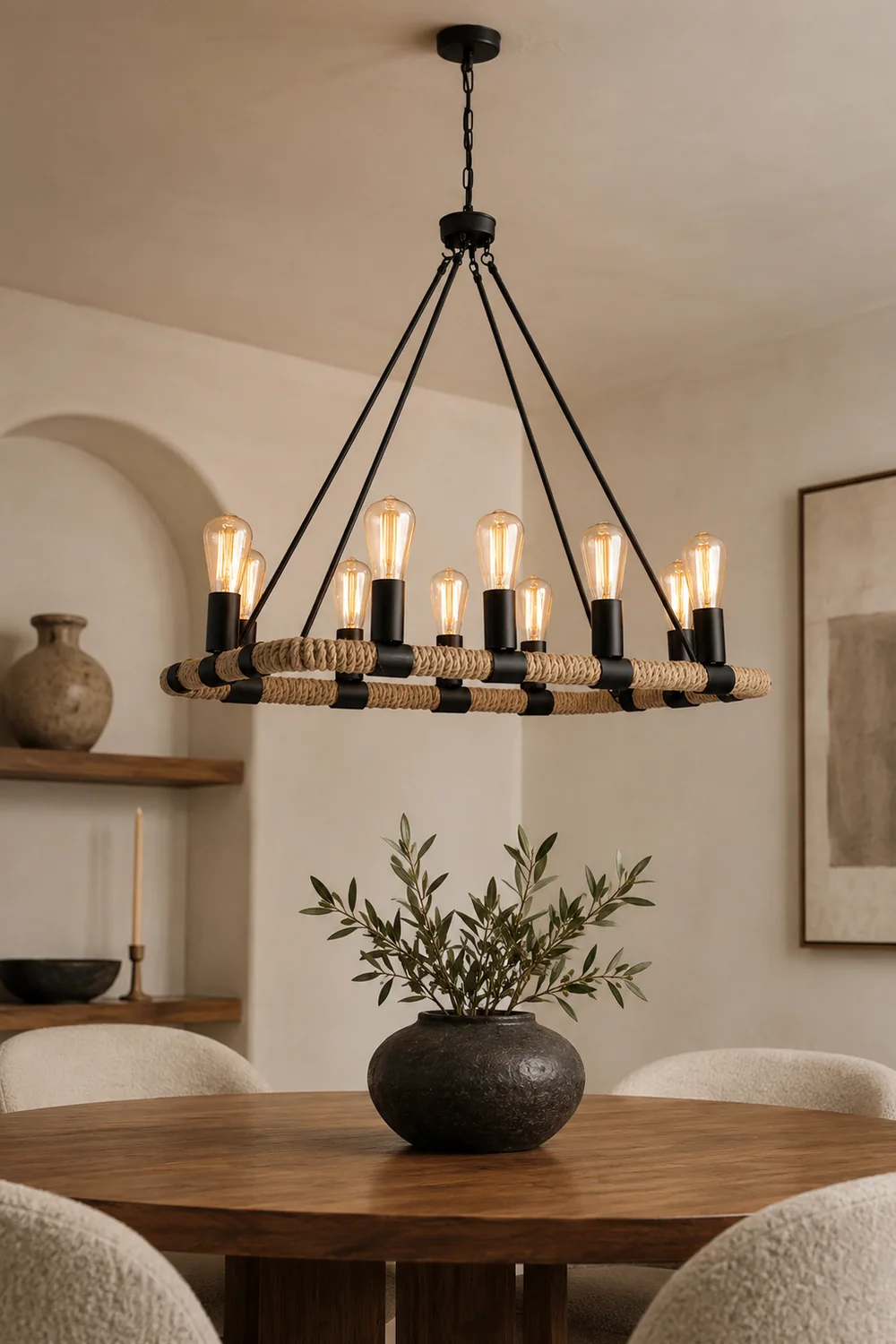 Alessio Retro Industrial Rope Pendant Light, Black - Lumpaz