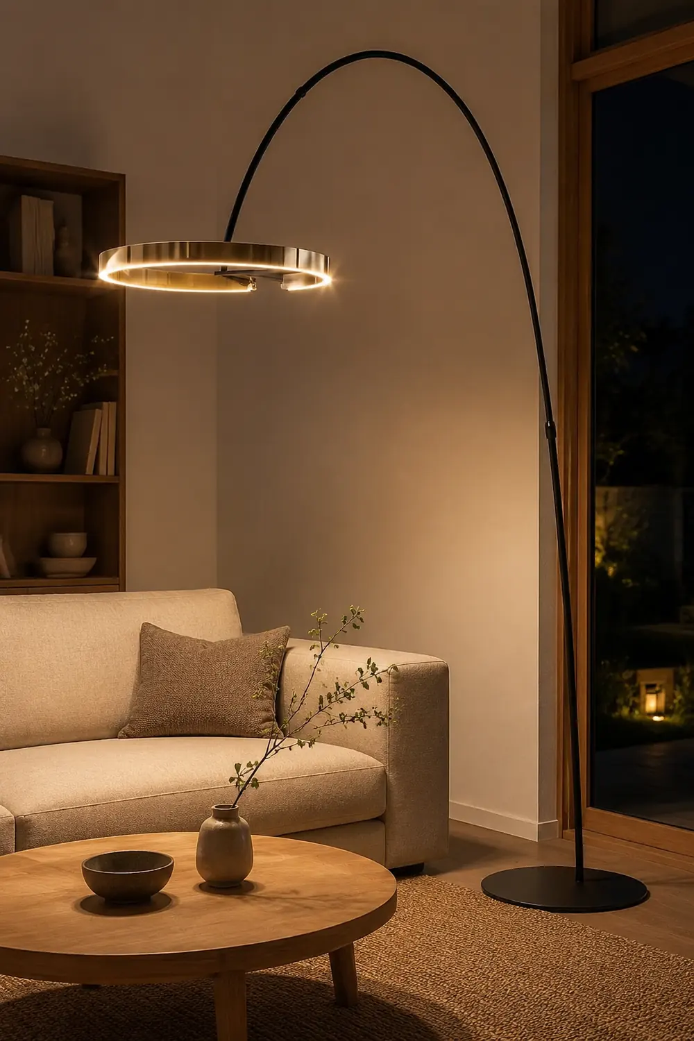 Edge Modern Ring Metal/Silicone Floor Lamp Black/Gold - Lumpaz