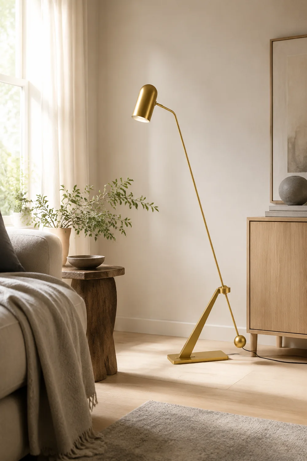 Freja Antique Vintage Lever Metal Fishing Rod Floor Lamp, Brass - Lumpaz
