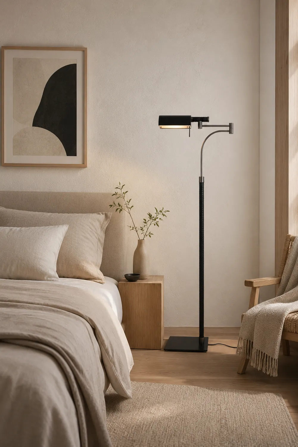 Salgado Design Modern Black Floor Lamp, Leather & Metal - Lumpaz