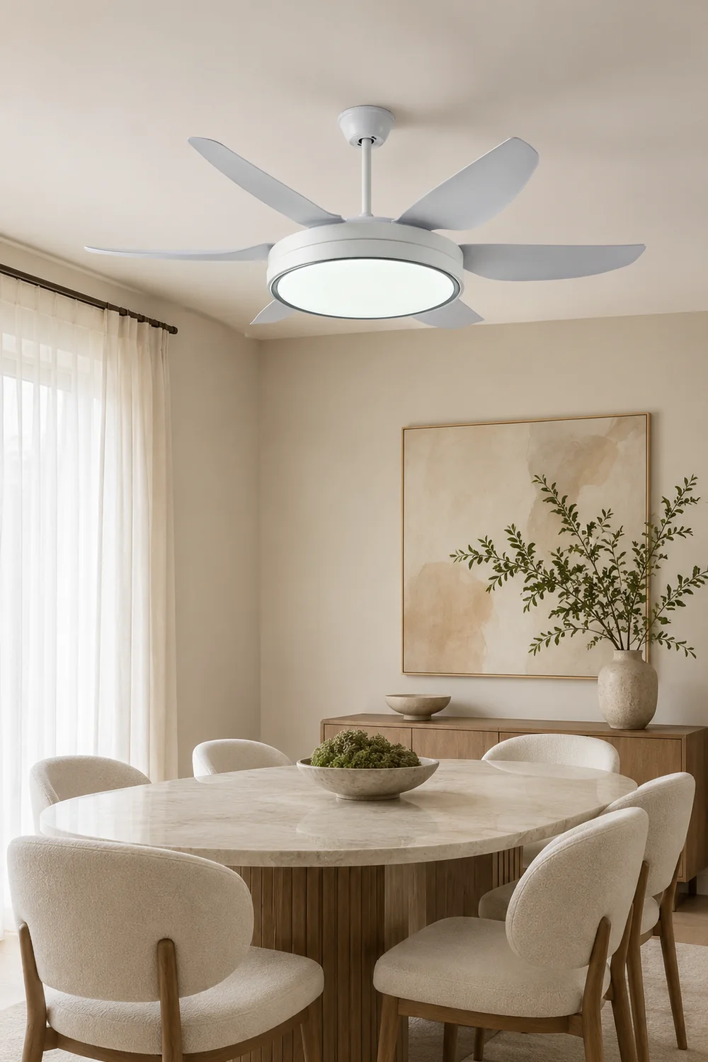 Haydn 6-Blade Modern Basic White DC Ceiling Fan with Light, Summer, 51'' - Lumpaz