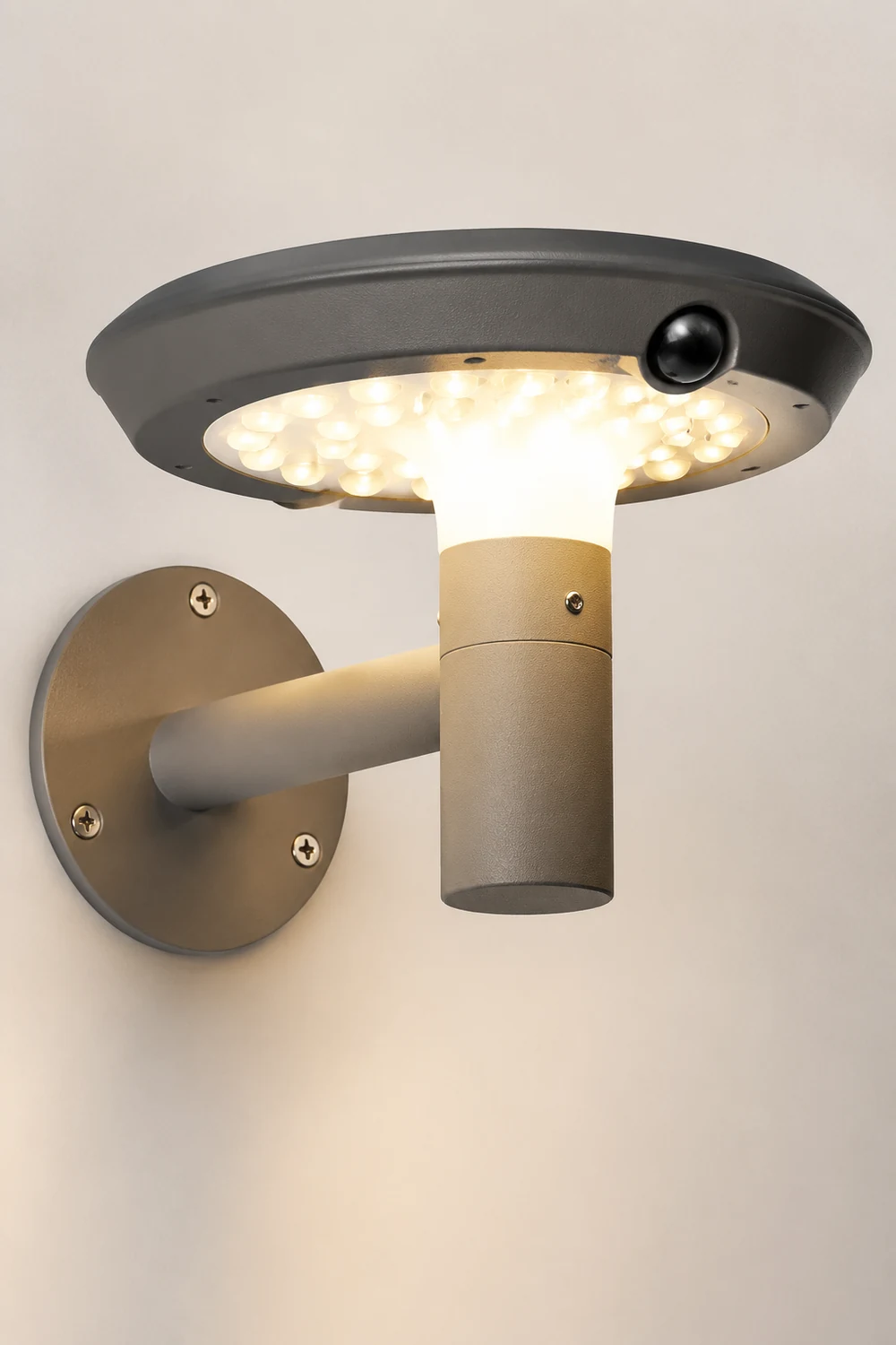 Modern Mushroom LED Solar Wall Light with Dual Motion Sensors - Gray - Lumpaz