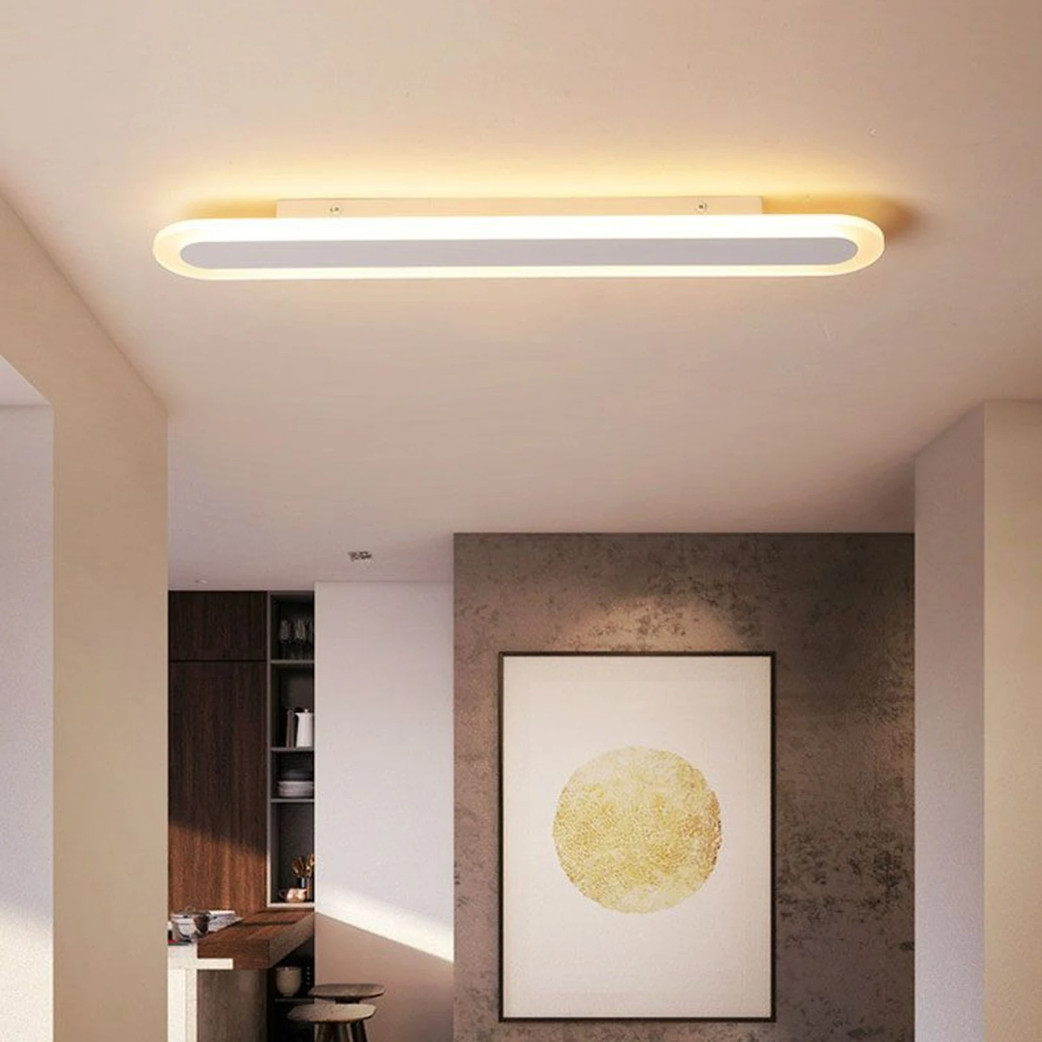 Edge Minimalist Oval Linear Metal/Acrylic Flush Mount Ceiling Light, White/Coffee - Lumpaz