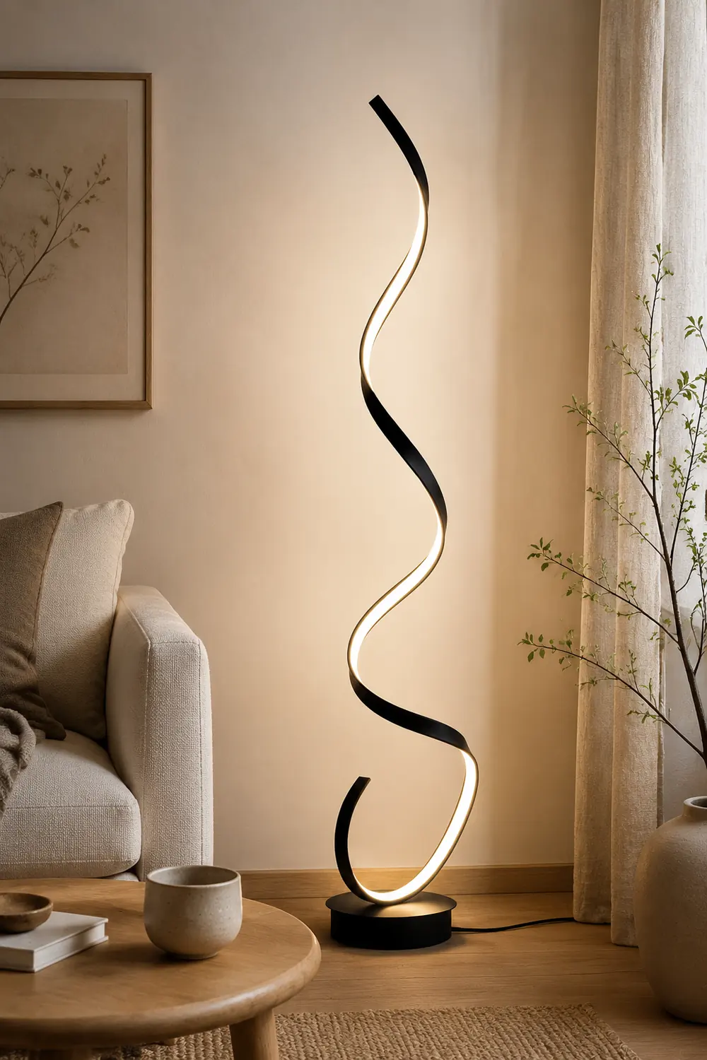 Modern Steamline Minimalist linear Floor Lamp, White/Black - Lumpaz