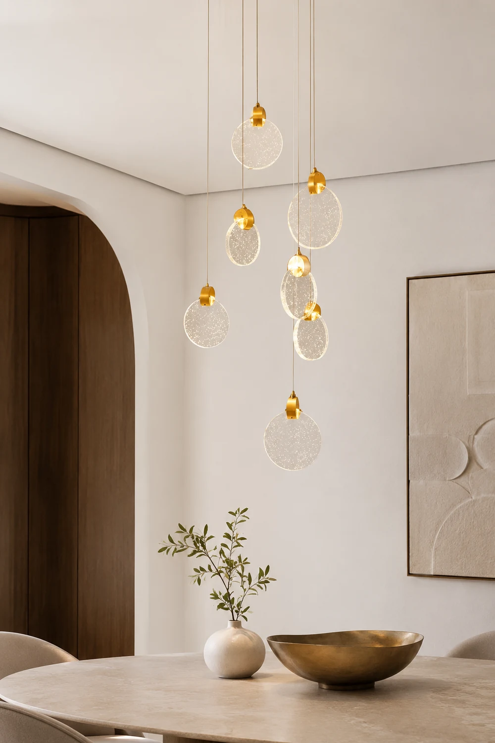 Kristy Minimalist Round  Metal/Crystal Chandelier, Gold - Lumpaz