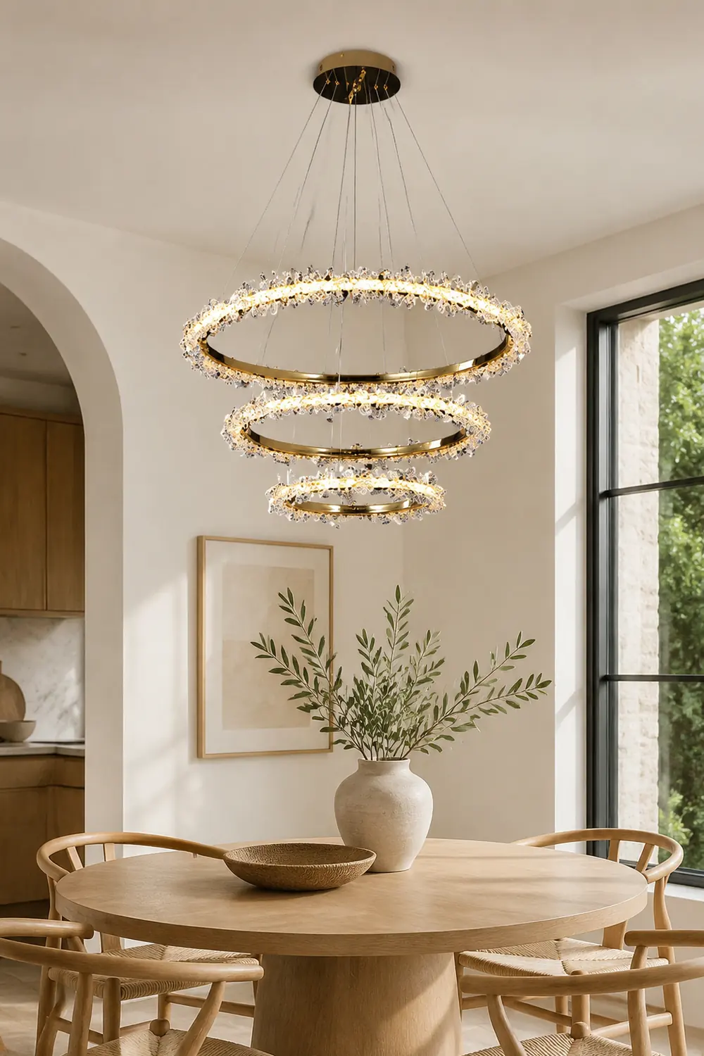 Kristy Pendant Light Ring Luxury, Crystal/Metal, Gold, Bedroom - Lumpaz