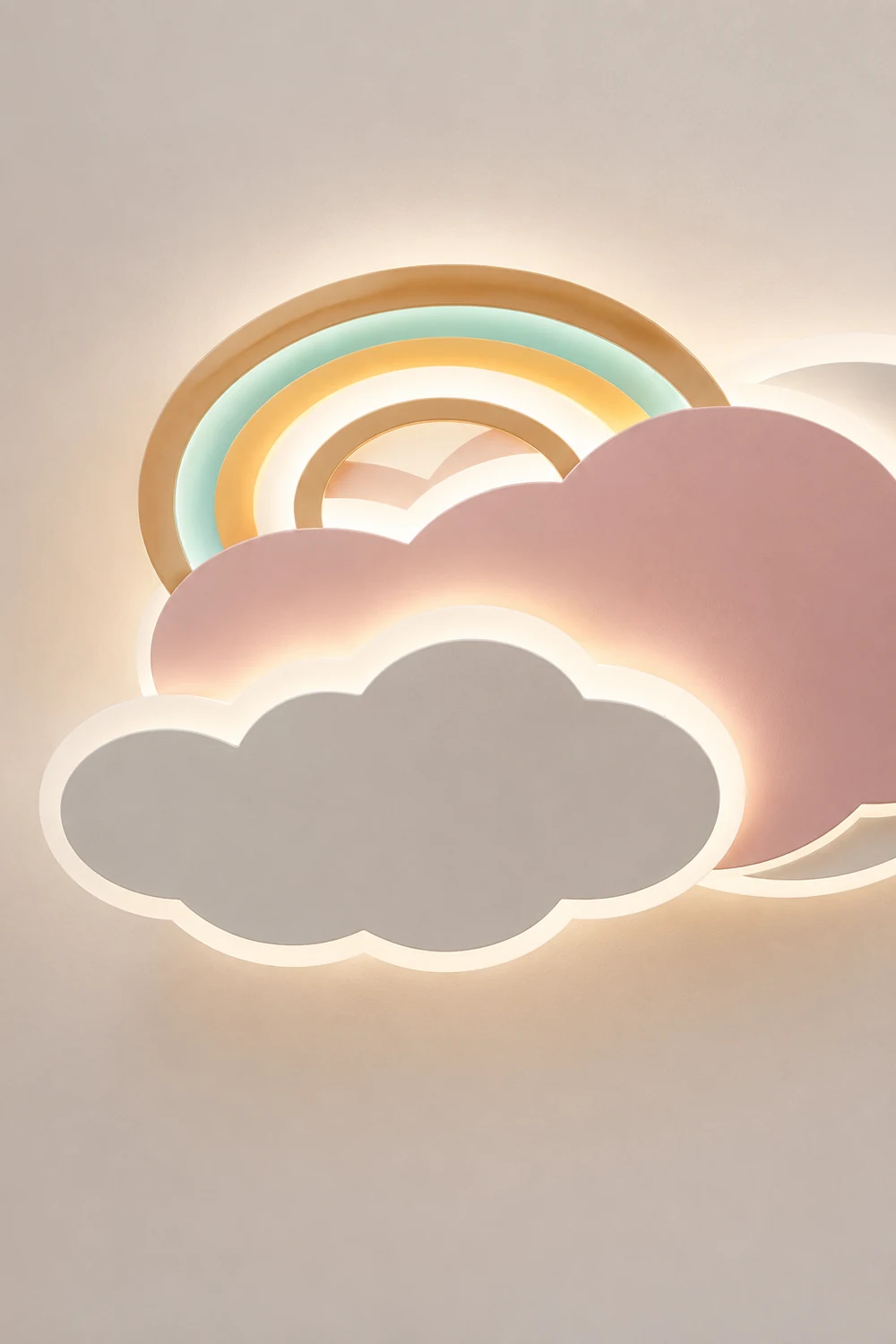 Minori Modern Cloud/Rainbow Metal/Acrylic Flush Mount Ceiling Light Pink/White - Lumpaz