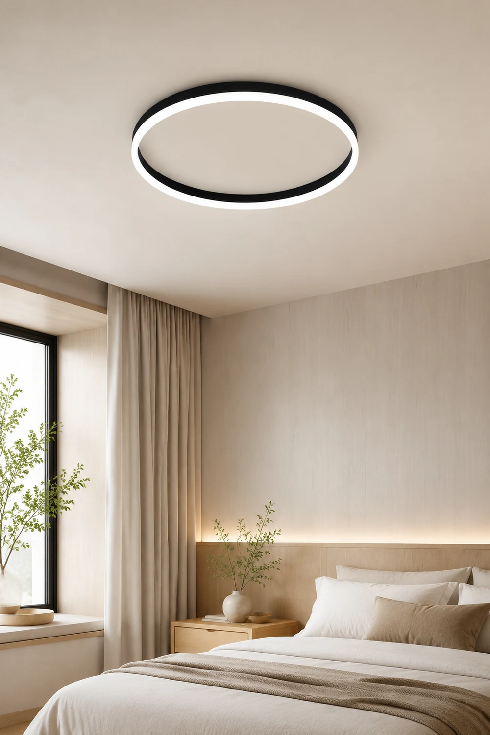 Quinn Minimalist Ring Hollow Metal Flush Mount Ceiling Light, Black - Lumpaz