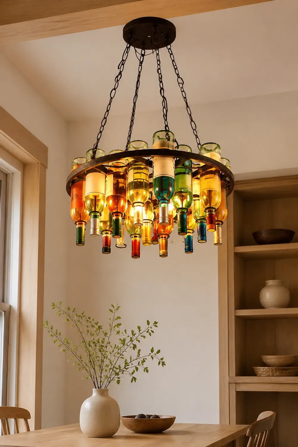 Hailie Antique Wine Bottle Metal/Glass Colorful Pendant Light - Lumpaz