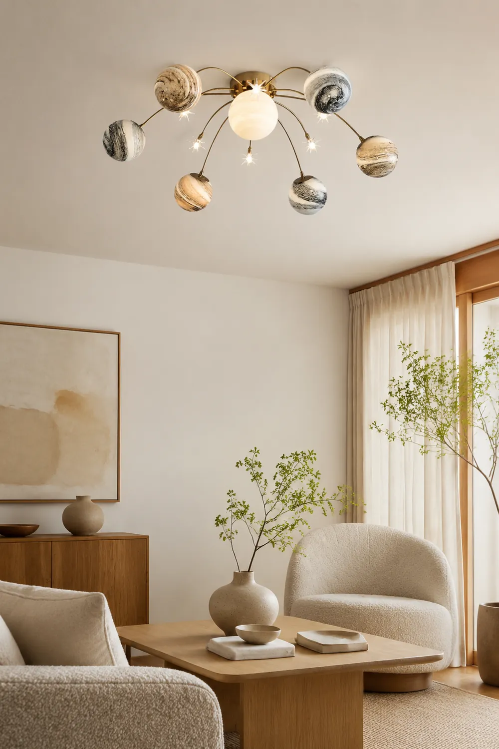 Elif Modern Planet Flush Mount Ceiling Light, Living Room - Lumpaz
