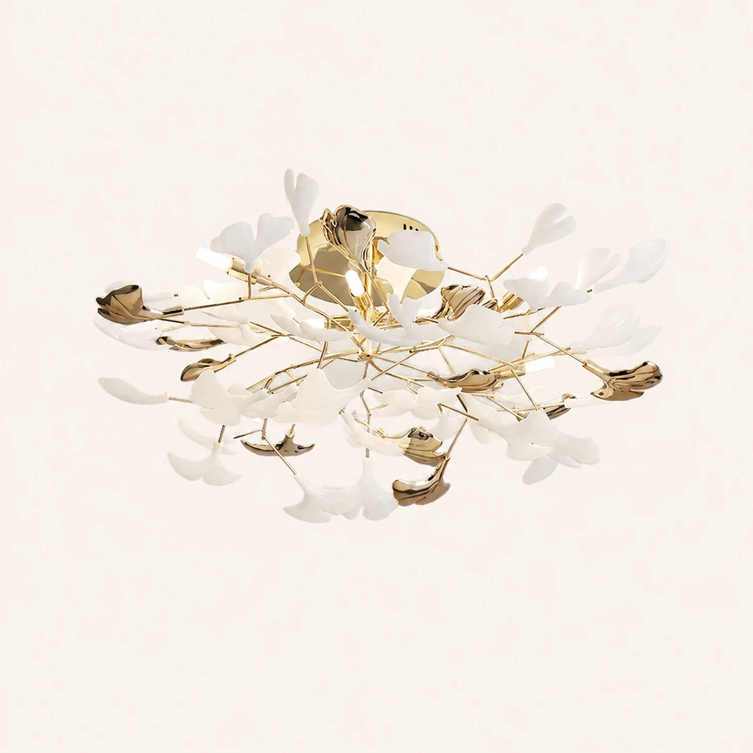 Ophelia Elegant Leaf Ceramic/Metal Flush Mount Ceiling Light, Gold - Lumpaz