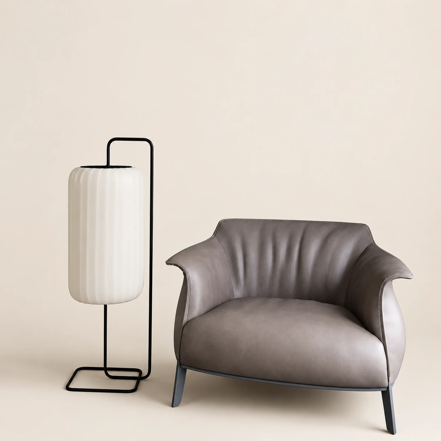 Renée Minimalist Column Fabric Metal Floor Lamp, Bedroom - Lumpaz