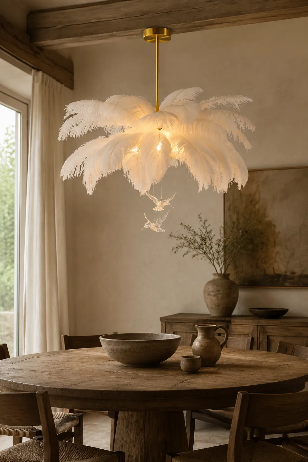 O'Moore Ostrich Contemporary Elegant Feather Chandelier, White - Lumpaz