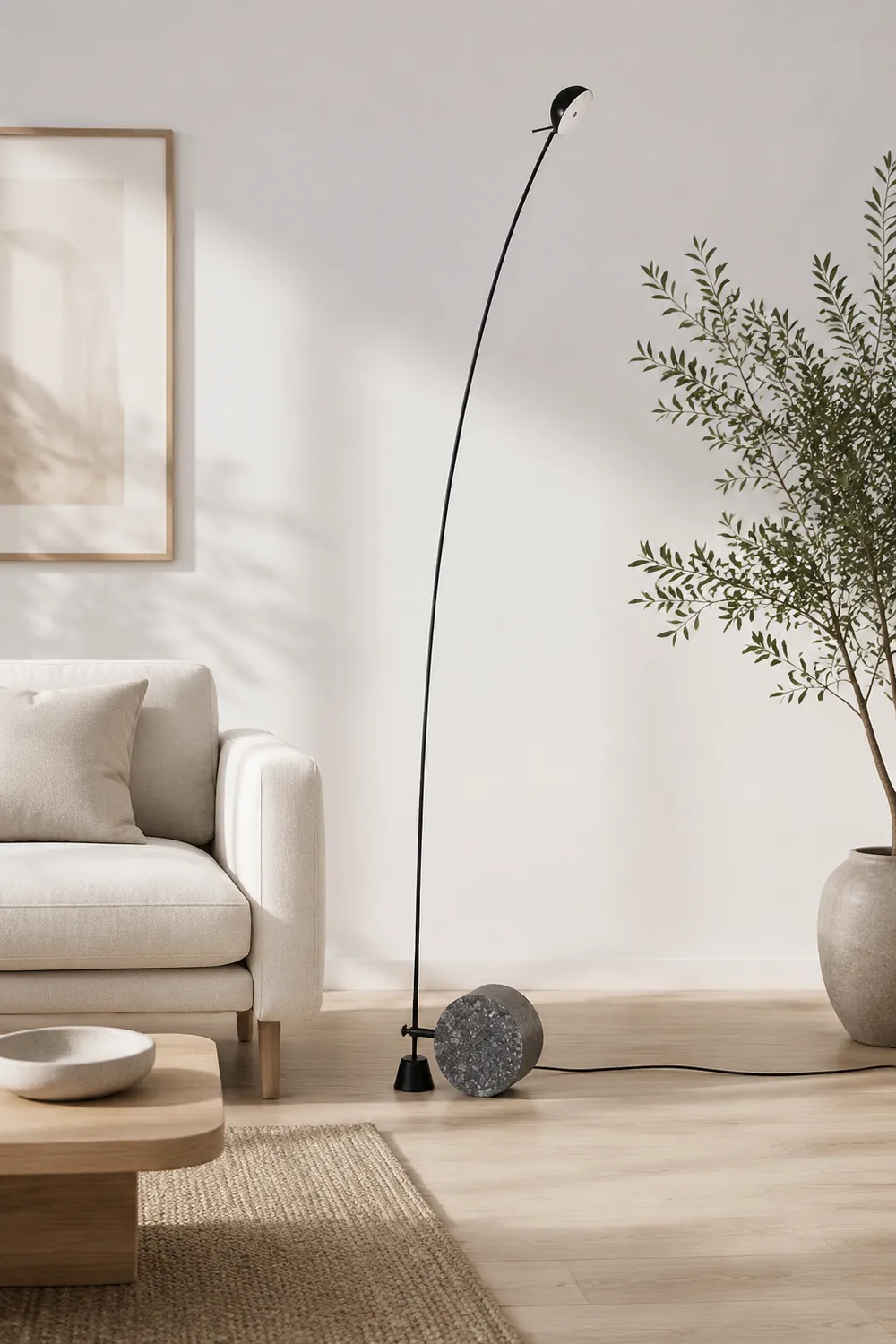 Salgado Nordic Gray Arc LED Floor Lamp, Marble & Metal - Lumpaz