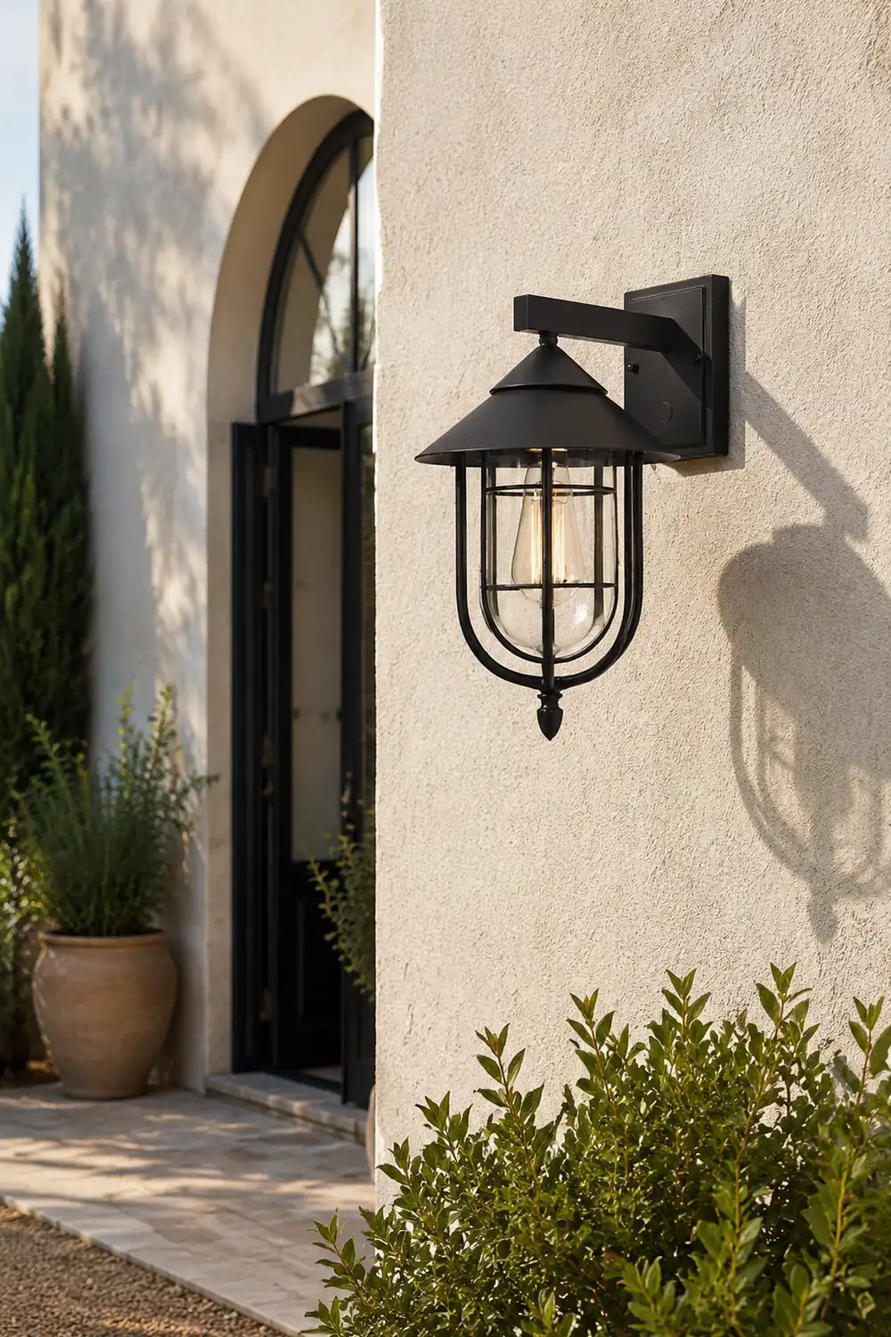 Waterproof Retro Iron Glass Motion Sensor Black Modern Outdoor Wall Lights - Lumpaz