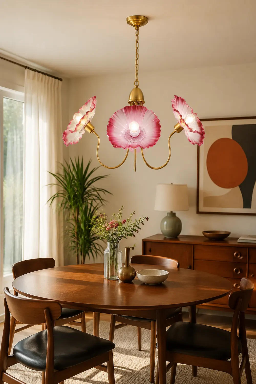 Bella Modern Flower Art Deco Metal/Glass Chandelier Pink Bedroom - Lumpaz