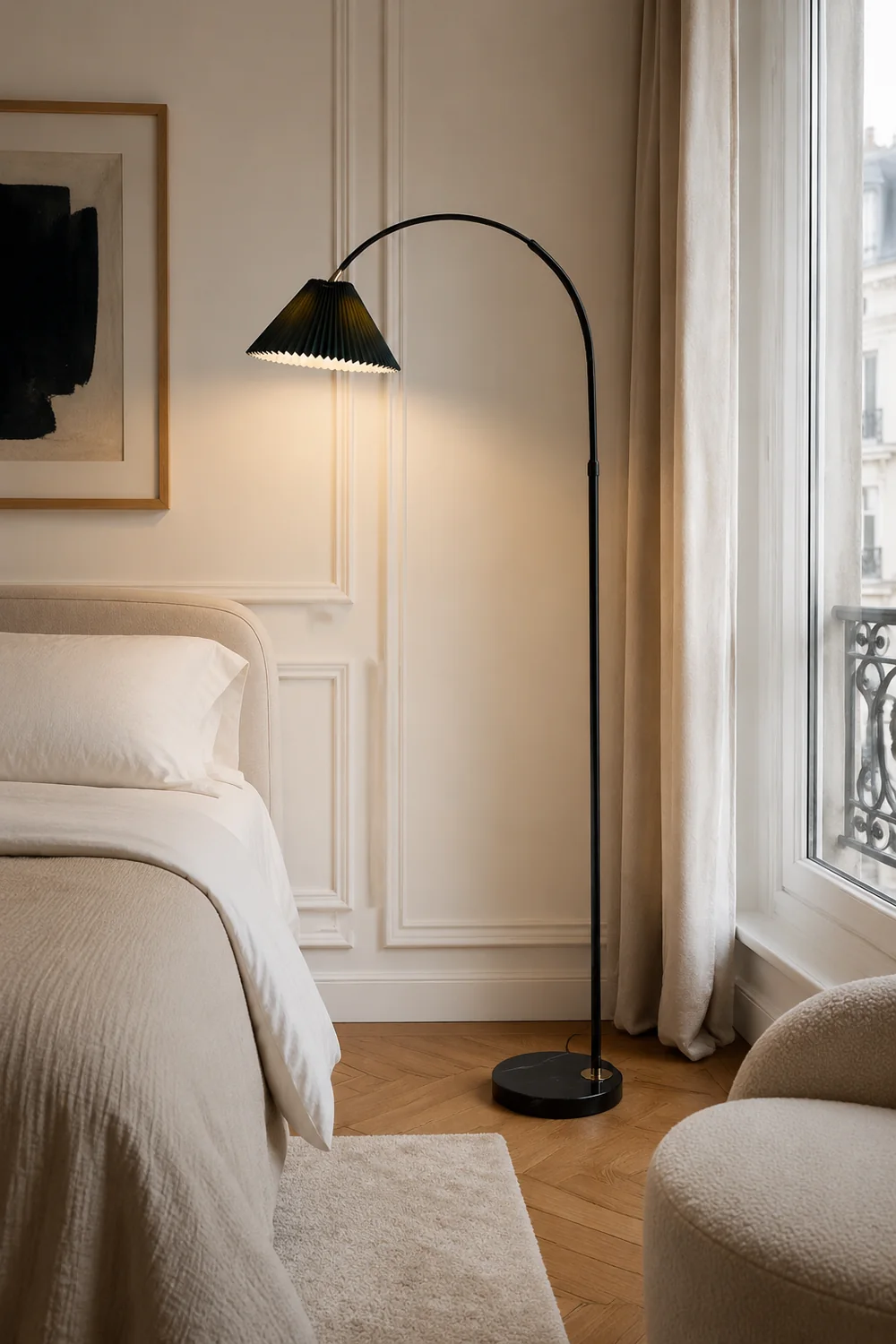 Eryn Floor Lamp Pleated Arc Nordic/Modern, Metal/Fabric, Multi-color, Study - Lumpaz