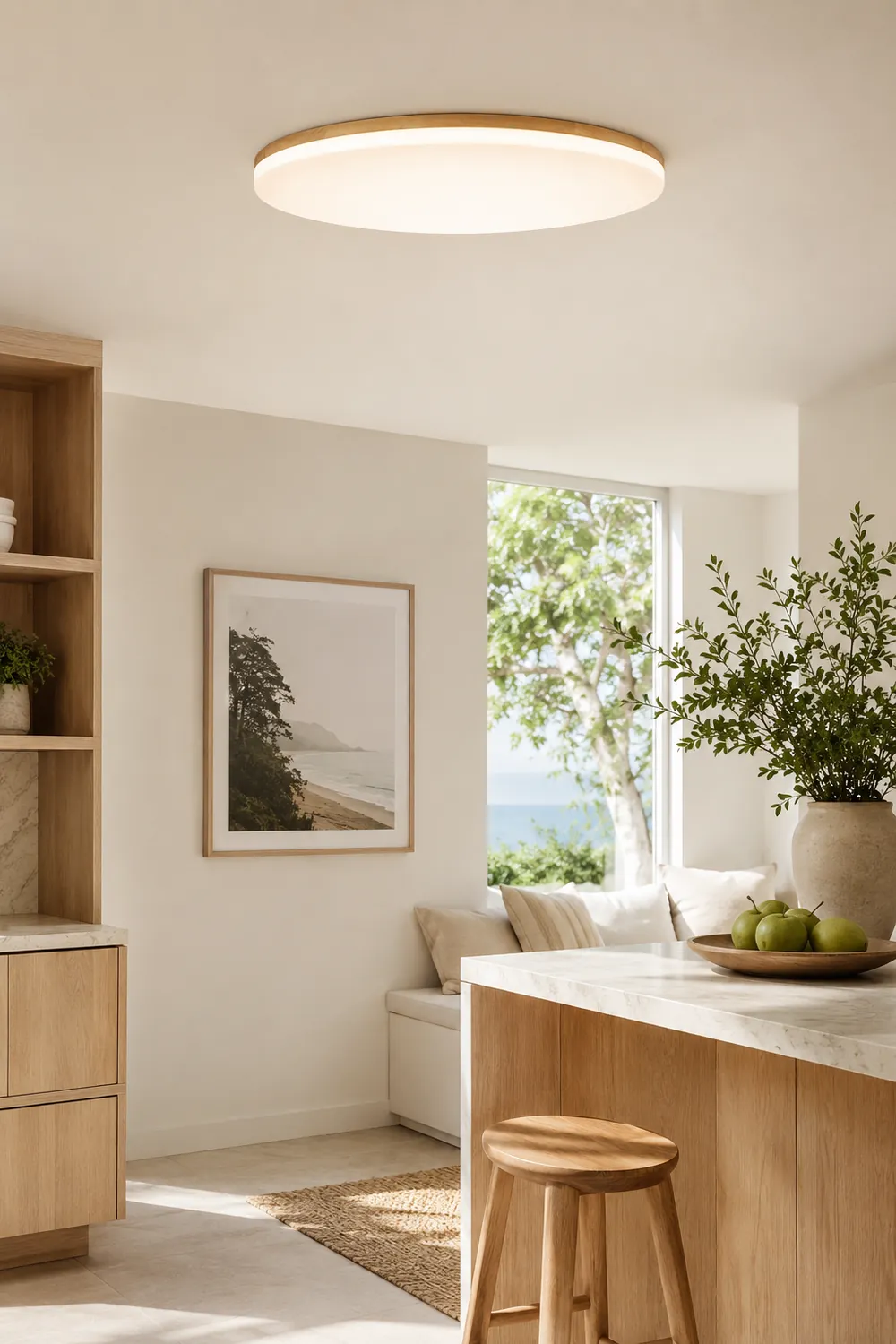Ozawa Minimalist Wood Round Flush Mount Ceiling Light Bedroom - Lumpaz