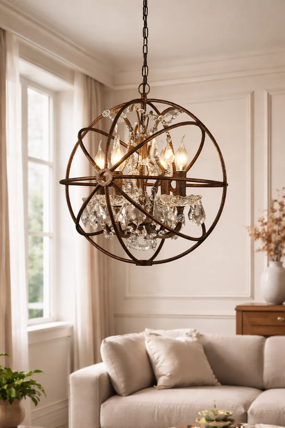 Kristy Rustic Vintage Candle Metal Pendant Light Black/Rust Bedroom - Lumpaz