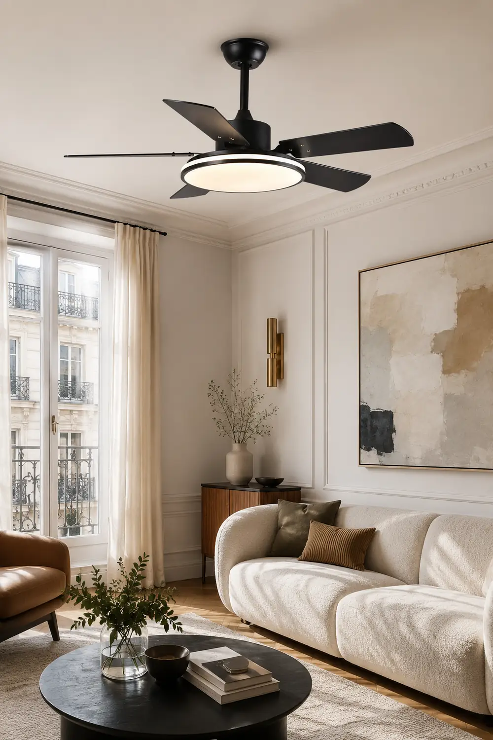 Haydn 5-Blade Modern Black DC Ceiling Fan with Light, Metal & ABS, 52'' - Lumpaz