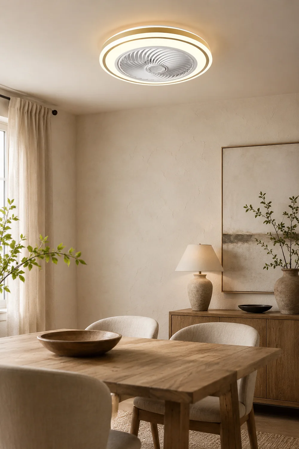 Quinn Round Ceiling Fan with Light, Bedroom - Lumpaz