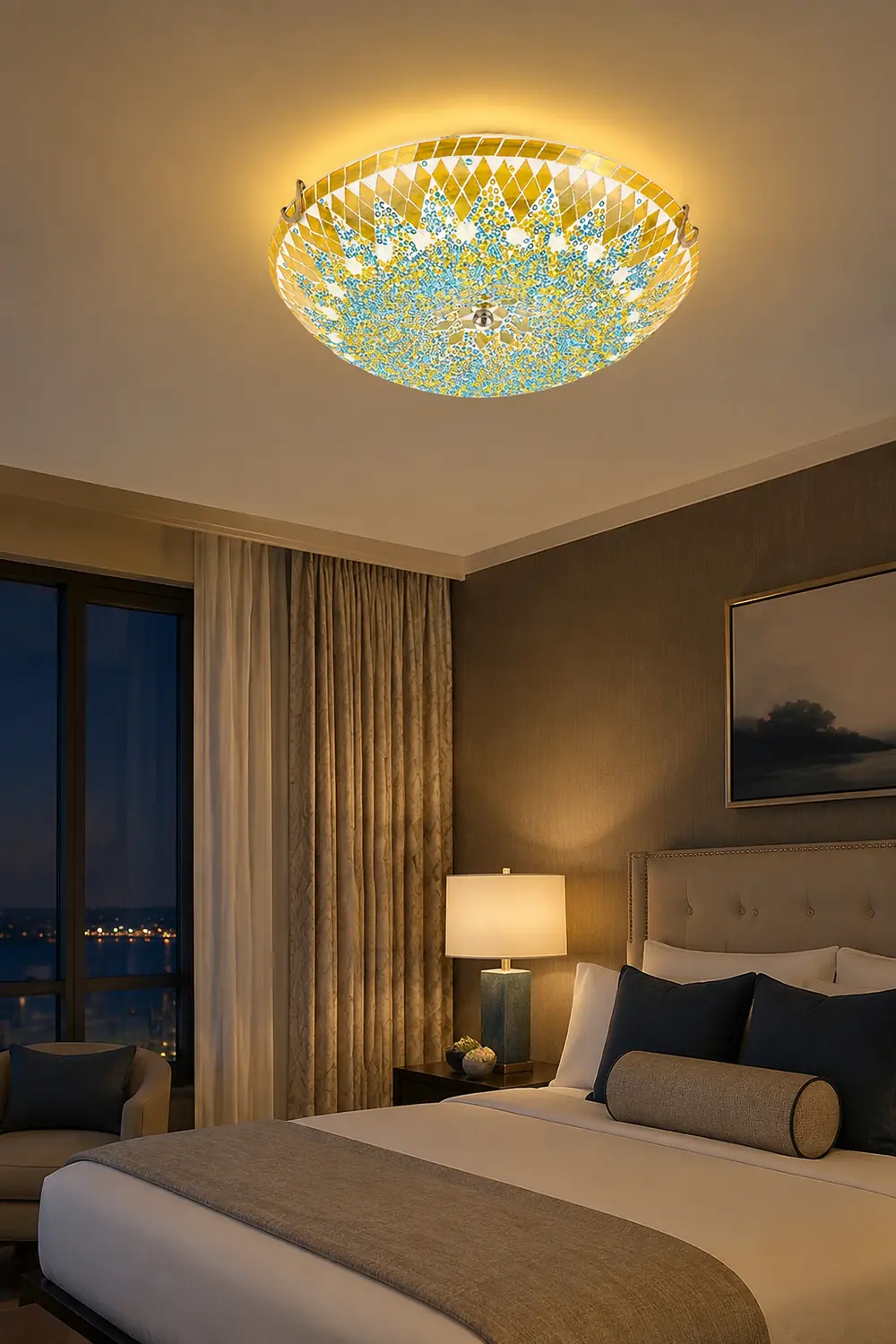 Eryn Modern Mediterranean Glass Flush Mount Ceiling Light Blue/Yellow/White - Lumpaz