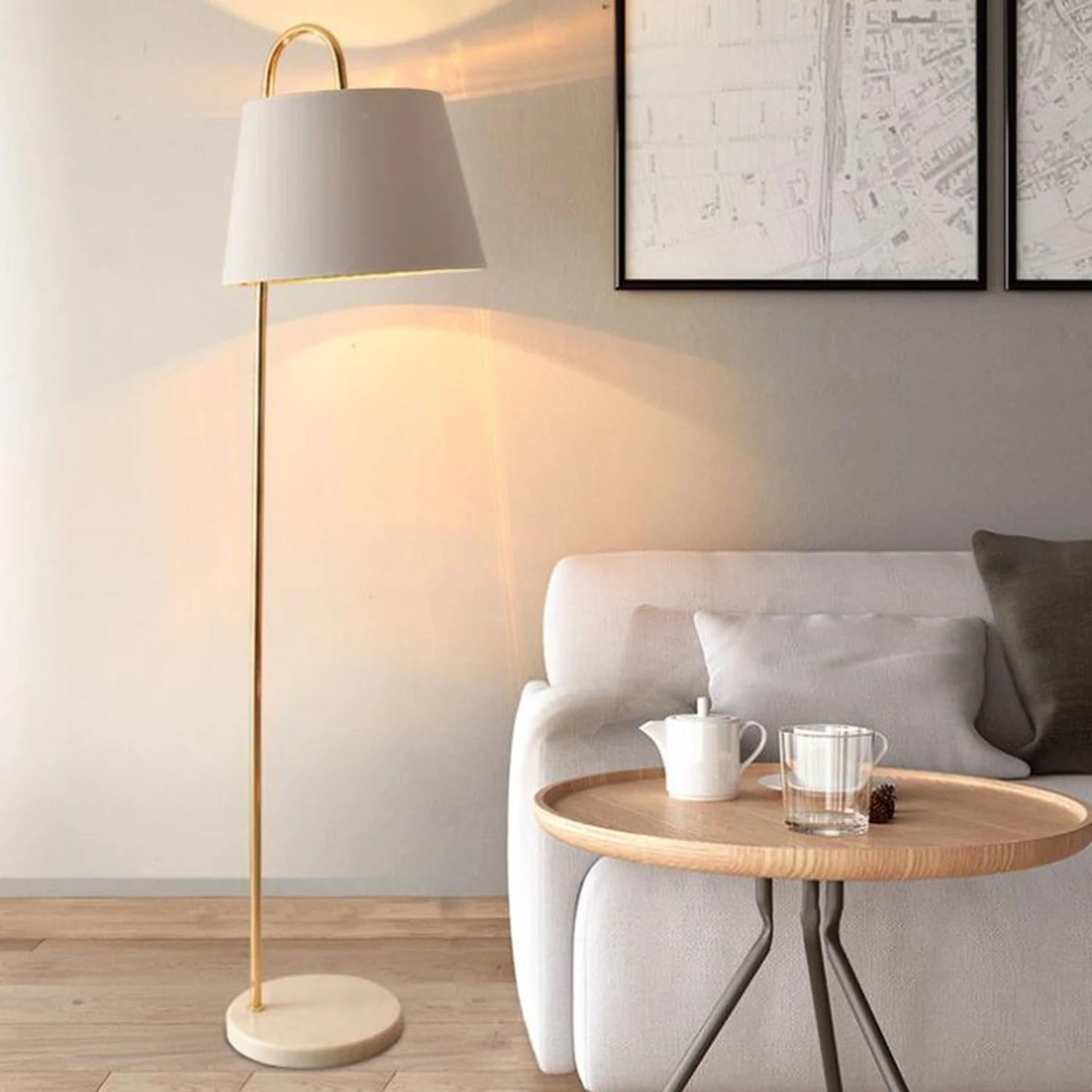 Eryn Modern Arch Cylinder Metal Fabric Floor Lamp, Black/White - Lumpaz