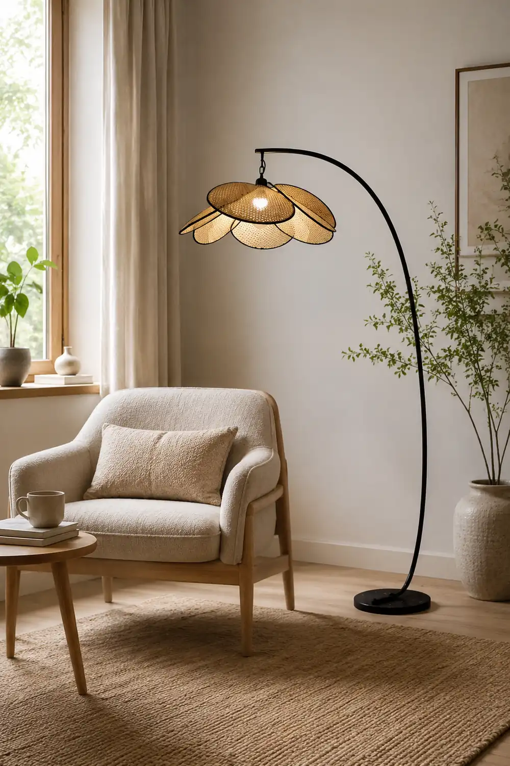 Ritta Artistic Flower Rattan/Willow Weave Floor Lamp - Lumpaz