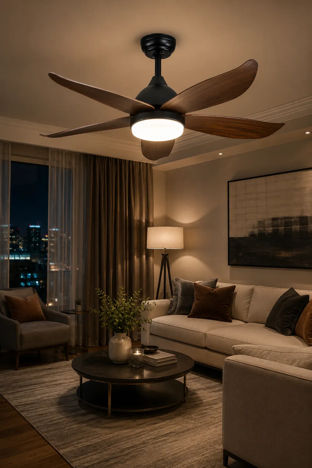 Haydn 5-Blade Modern Black DC Ceiling Fan with Light, 47'' - Lumpaz