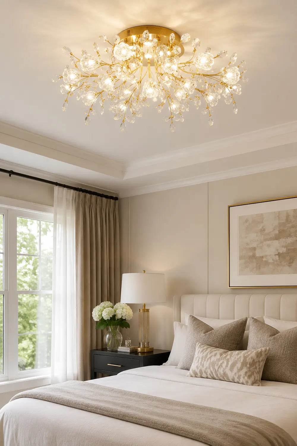 Lili Art Deco Elegant Flower Flush Mount Ceiling Lights, Gold - Lumpaz