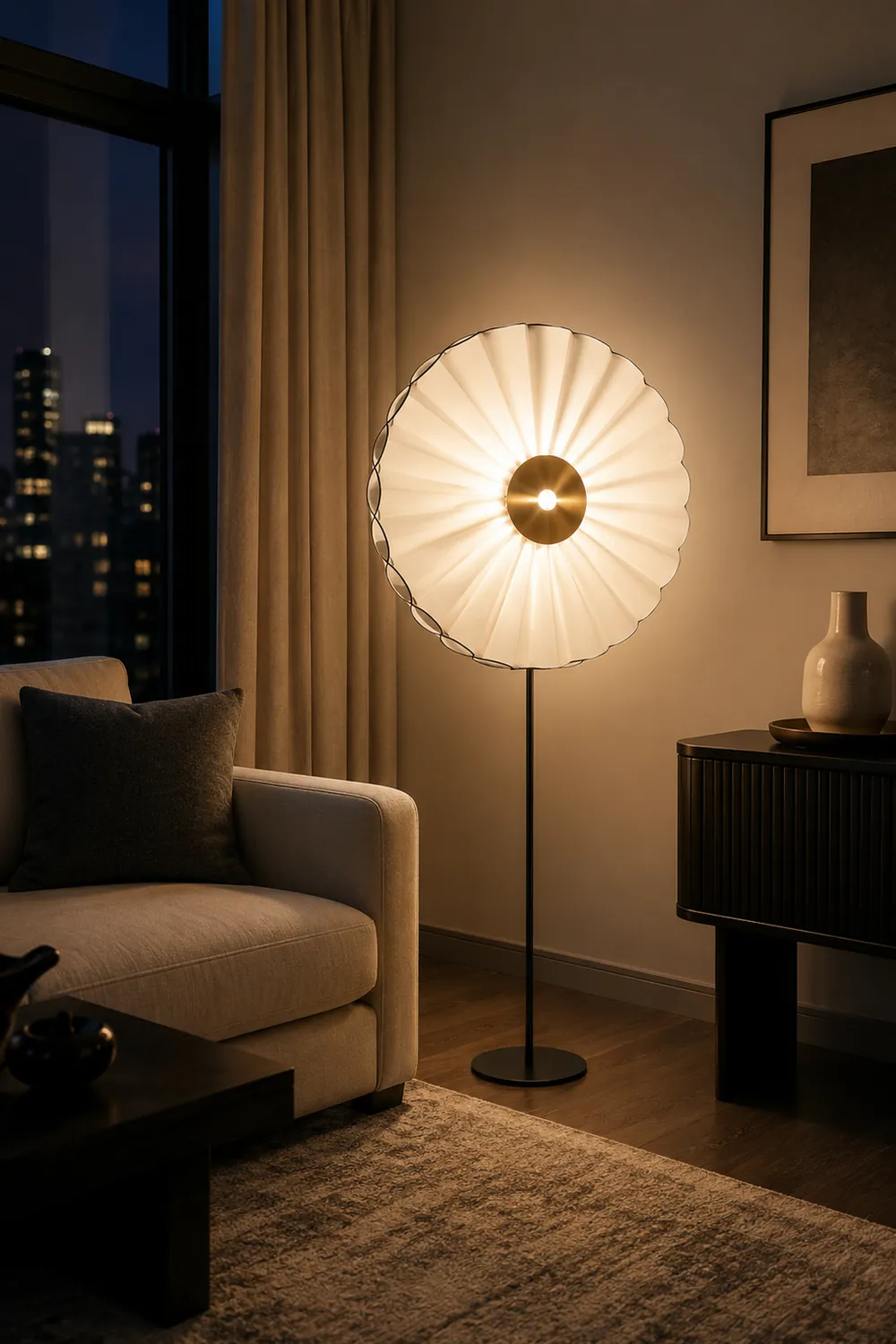 Chan Flower Metal/Artificial Paper Floor Lamp, White/Blue - Lumpaz