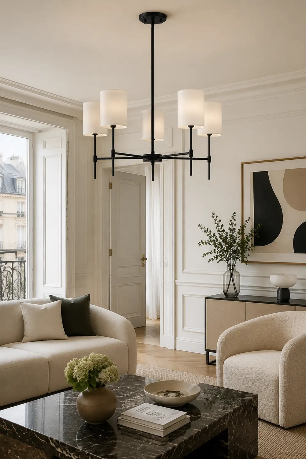 Silva Modern LED Chandelier Black/Gold Metal/Fabric Bedroom/Living Room - Lumpaz
