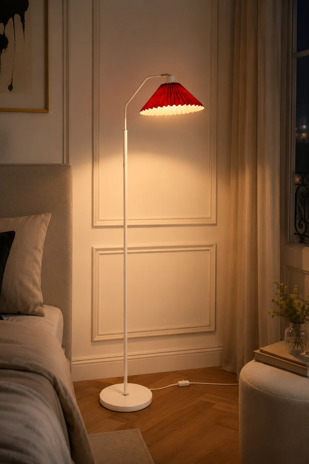 Ozawa Modern Pleated Metal Fabric Floor Lamp,White/Red/Beige/Green - Lumpaz