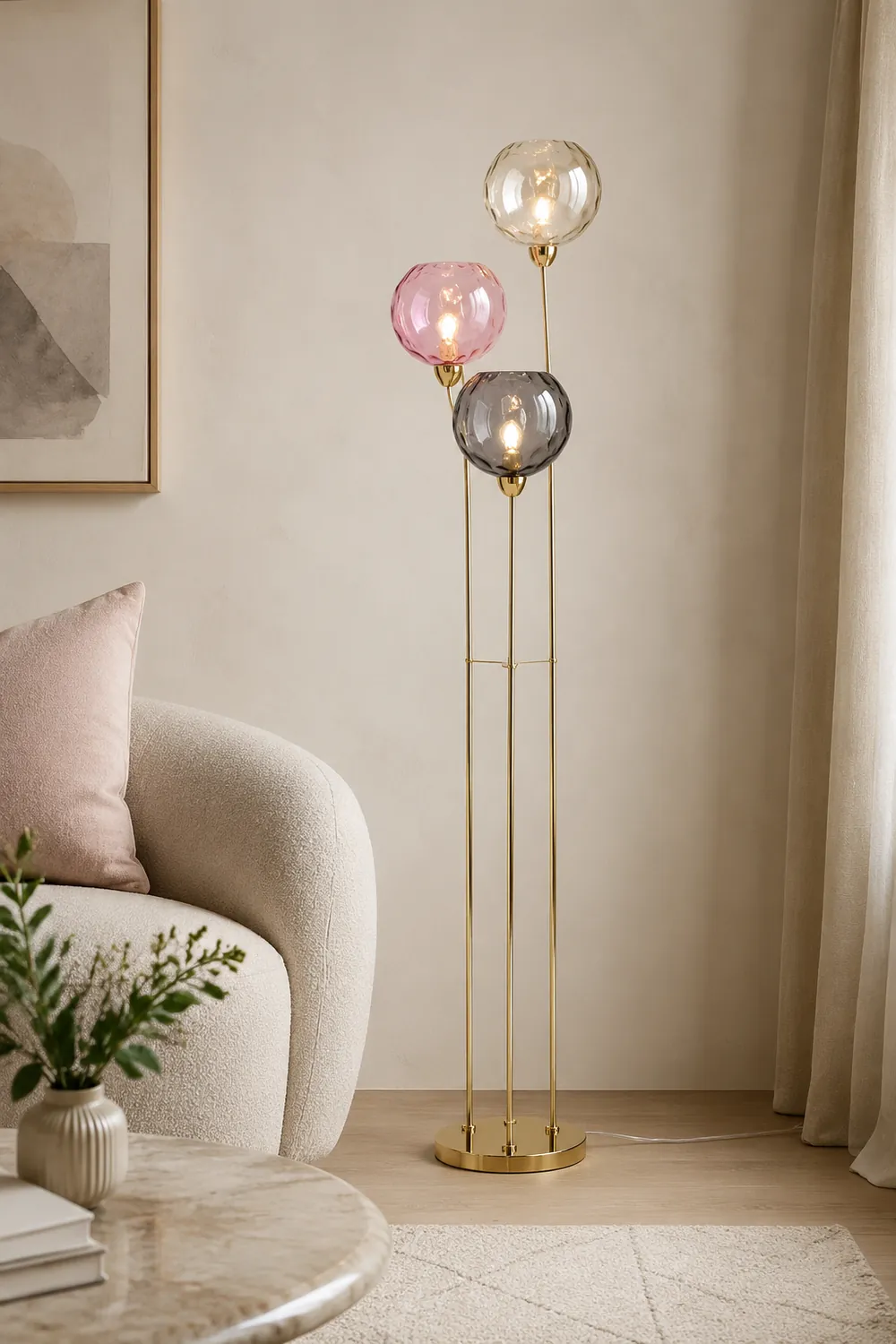 Hailie Designer Bubble Floor Lamp, Metal/Glass - Lumpaz