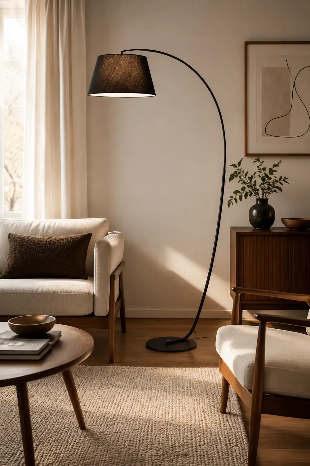 Salgado Modern Arc Fabric/Metal Floor Lamp, Bedroom/Living Room - Lumpaz