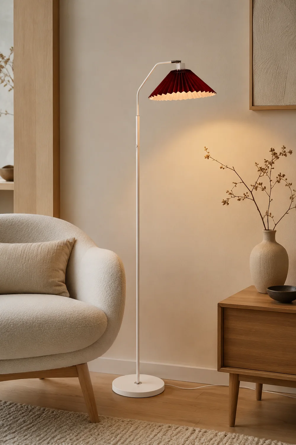 Ozawa Modern Pleated Metal Fabric Floor Lamp,White/Red/Beige/Green - Lumpaz