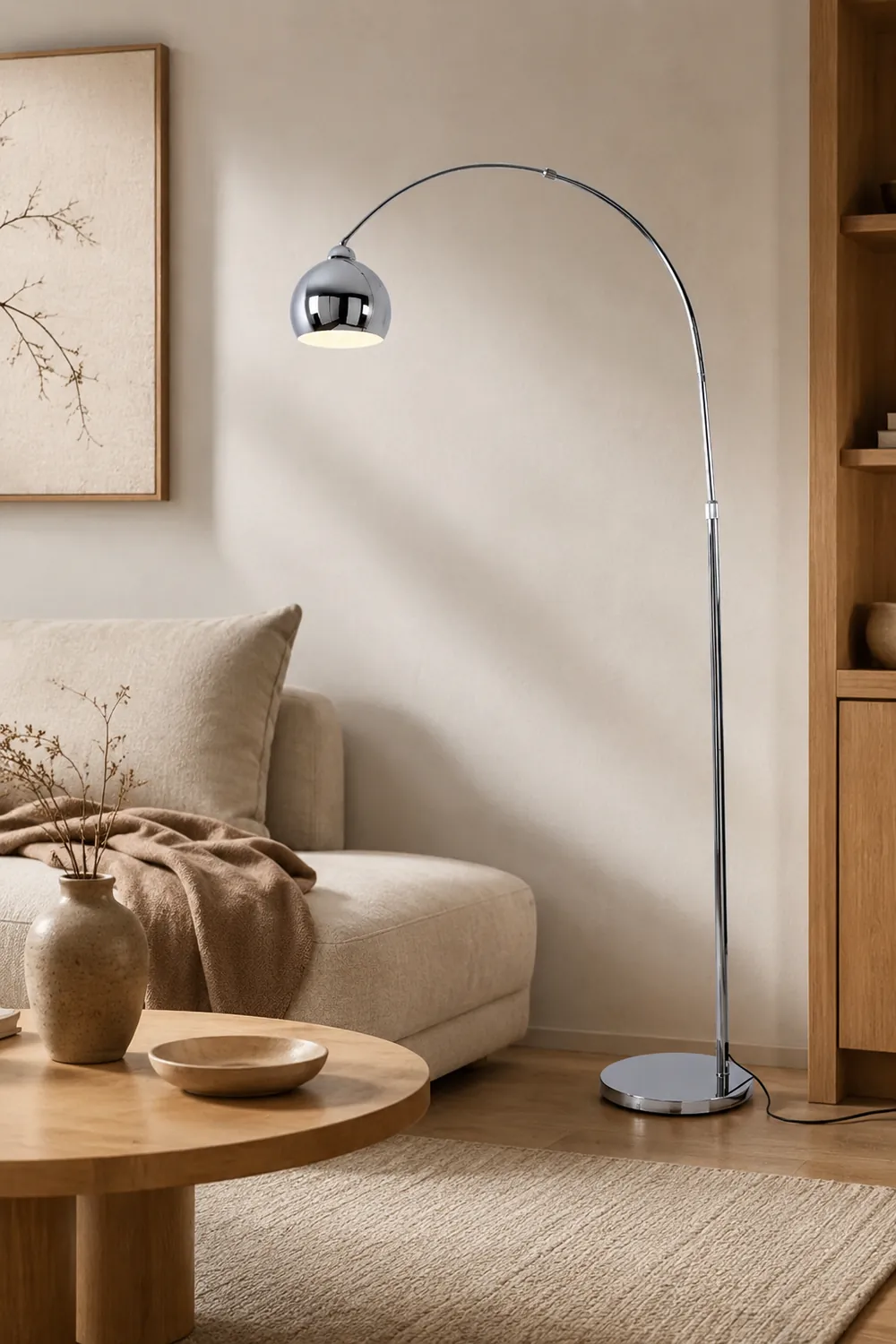 Salgado Modern Arc Metal Floor Lamp, Chrome, Study/Bedroom - Lumpaz
