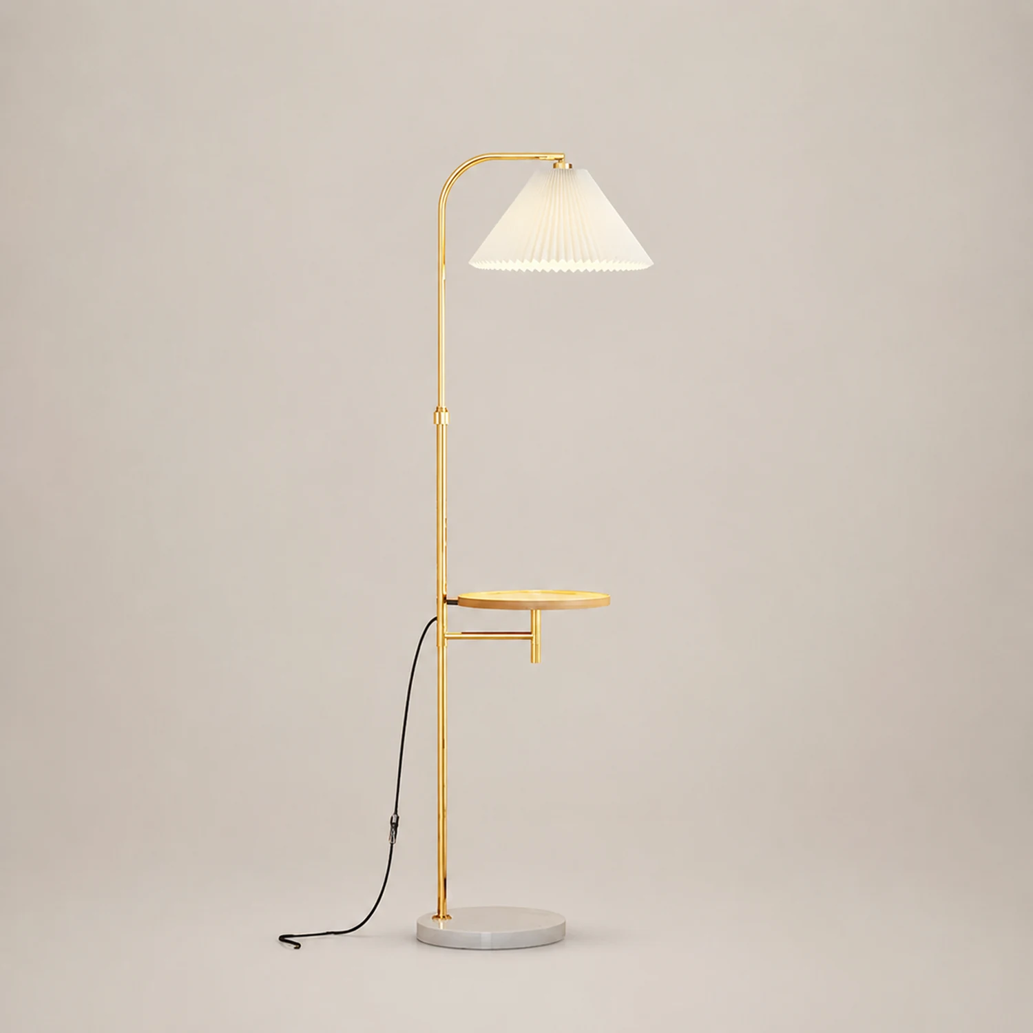 Ozawa Pleated Metal Floor Lamp With Shelves,Gold-Black/Gold - Lumpaz